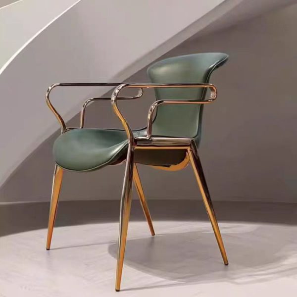 Contemporary Luxury Leather Carbon Steel Frame Dining Chair Backrest Armrest For Dining Room - Image 3