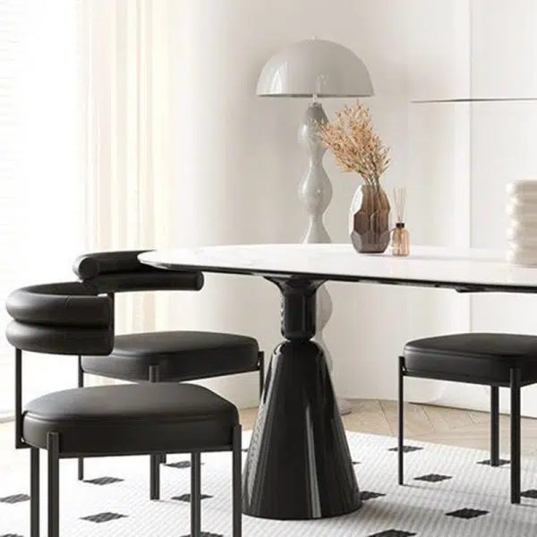 Contemporary Creative Half Arc Square Leather Metal Dining Chair Backrest Armless For Dining Room - Image 3