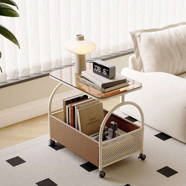 Contemporary Luxury Movable Rectangular Top Tempered Glass End Table 2-Tier For Living Room - Image 15