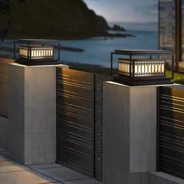 Traditional Chinese Square Stainless Steel Glass 1-Light Post Head Light For Garden - Image 11