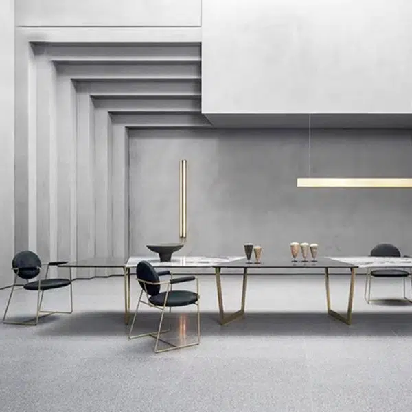 Contemporary Scandinavian Round Cushion Microfiber Leather Stainless Steel Dining Chair Backrest Armrest For Dining Room - Image 9