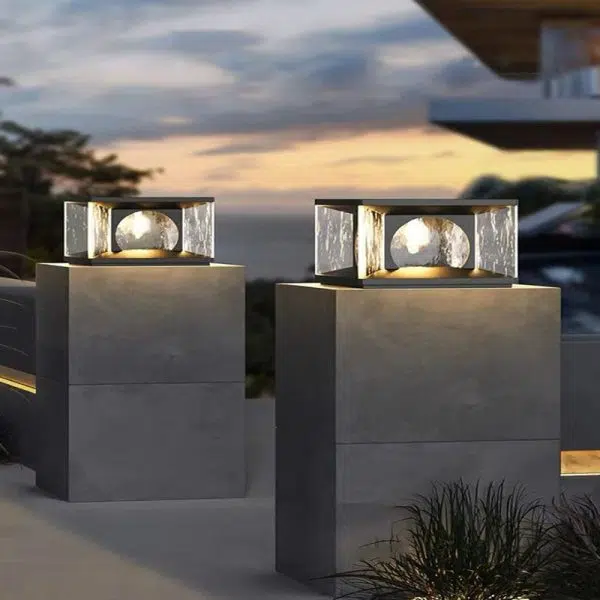 Modern Minimalist Solar Waterproof Rectangle Stainless Steel Glass LED Post Head Light For Outdoor Patio - Image 2