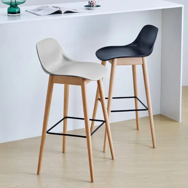Contemporary Nordic Square Wood Metal PP Bar Stool Backrest Footrest For Dining Room - Image 12