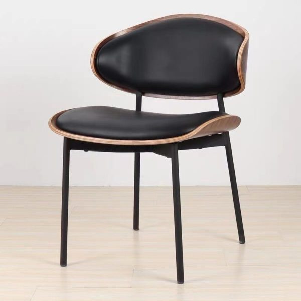 Contemporary Nordic Walnut Wood Grain Microfiber Leather Upholstered Dining Chair Backrest For Dining Room - Image 15