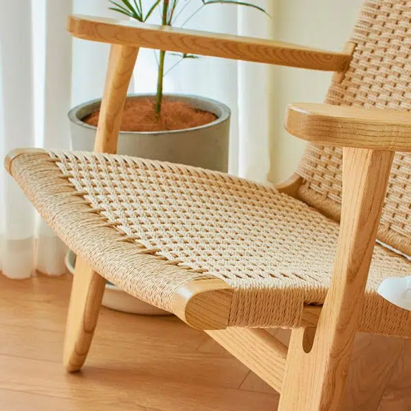 Contemporary Scandinavian Rectangular Wood Rattan Chair Backrest Armrest For Living Room - Image 8