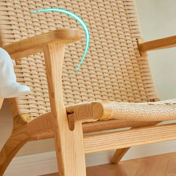 Contemporary Scandinavian Rectangular Wood Rattan Chair Backrest Armrest For Living Room - Image 10