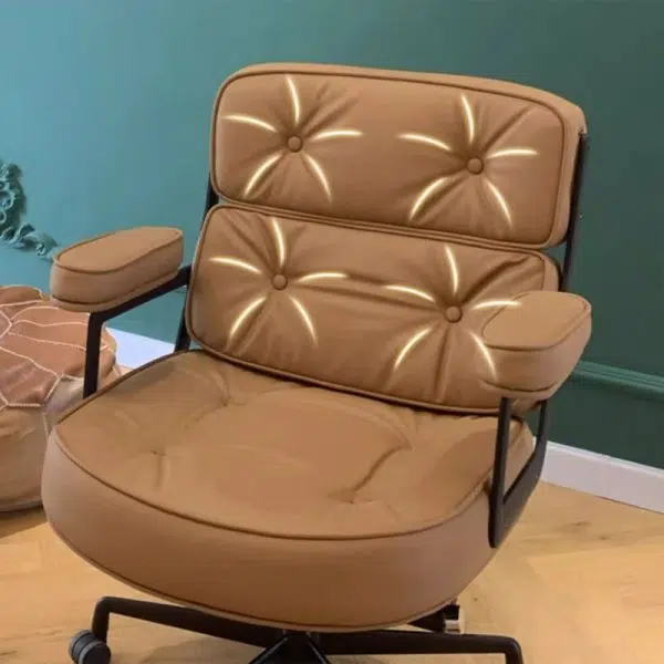 Modern Luxury Square PU Leather High Density Sponge Carbon Steel Desk Chair Backrest Armrest For Home Office - Image 5