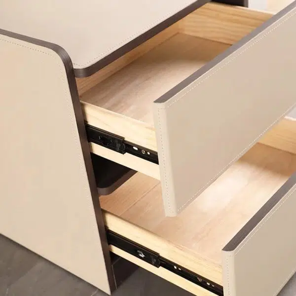 Contemporary Nordic Rectangular Leather Wood Nightstand 2-Drawer For Bedroom - Image 5