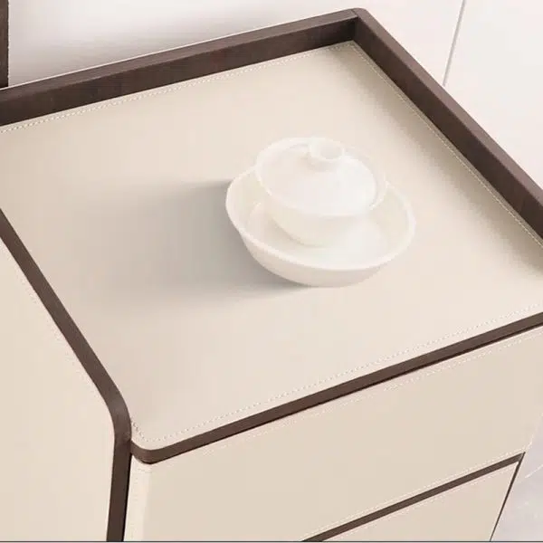 Contemporary Nordic Rectangular Leather Wood Nightstand 2-Drawer For Bedroom - Image 10