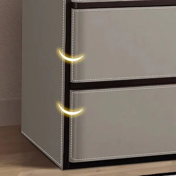 Contemporary Nordic Rectangular Leather Wood Nightstand 2-Drawer For Bedroom - Image 9