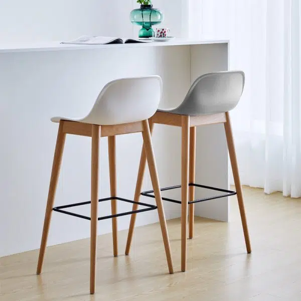 Contemporary Nordic Square Wood Metal PP Bar Stool Backrest Footrest For Dining Room - Image 11
