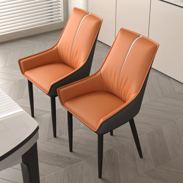 Contemporary Nordic Square Leather Upholstered Dining Chair Backrest Armrest For Dining Room - Image 2