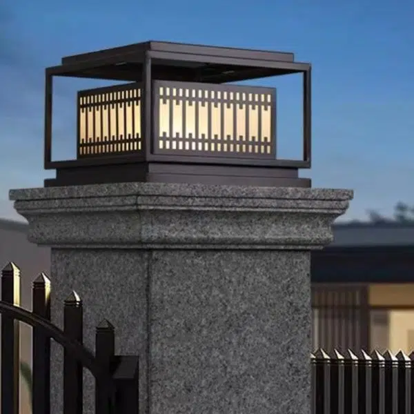 Traditional Chinese Square Stainless Steel Glass 1-Light Post Head Light For Garden - Image 3