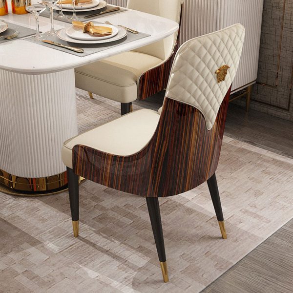 Contemporary Nordic Leather Wood Stainless Steel Sponge Dining Chair Backrest Armrest For Dining Room - Image 6