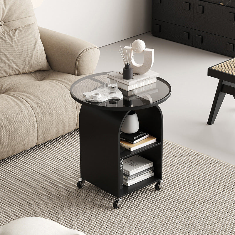 04-0dbffc92-d9a4-4dd6-98dd-a1f10f90fb5f.jpg Contemporary Creative Arched Frame Top Tempered Glass Base Iron End Table 2-Cabinets For Living Room - Image 1