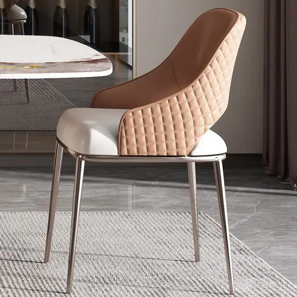 Contemporary Luxury Microfiber Leather Upholstered Carbon Steel Dining Chair Backrest For Dining Room - Image 5
