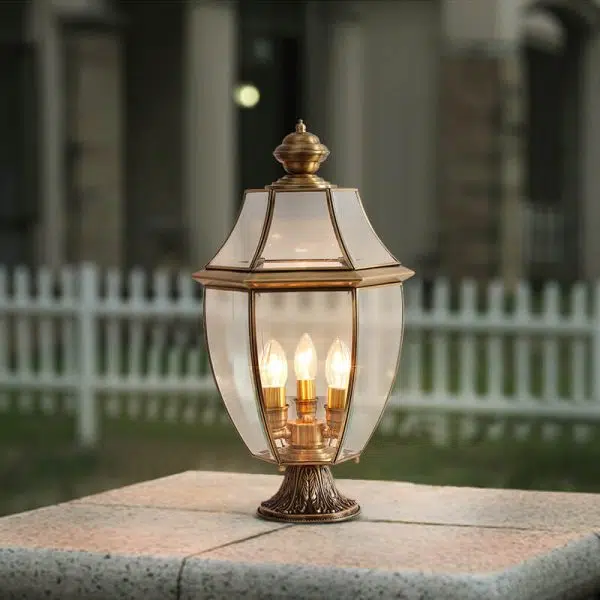 European Luxury All Copper Clear Glass Lantern Post 1/3 Light Waterproof Patio Landscape Light - Image 17
