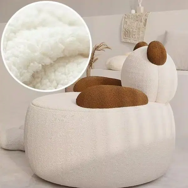 Contemporary Creative Bear Round Cushion Lambswool Solid Wood Accent Chair Backrest Armrest For Living Room - Image 2