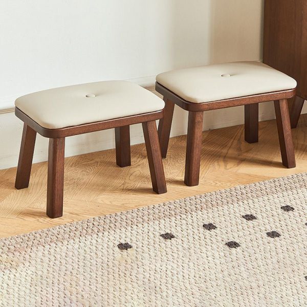 Modern Minimalist Square PU Leather Solid Wood Chair Backless Armless For Living Room - Image 9