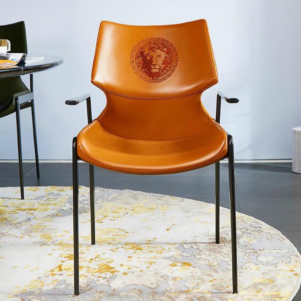 Contemporary Luxury Leather Metal Tapered Legs Dining Chair Backrest For Living Room - Image 12