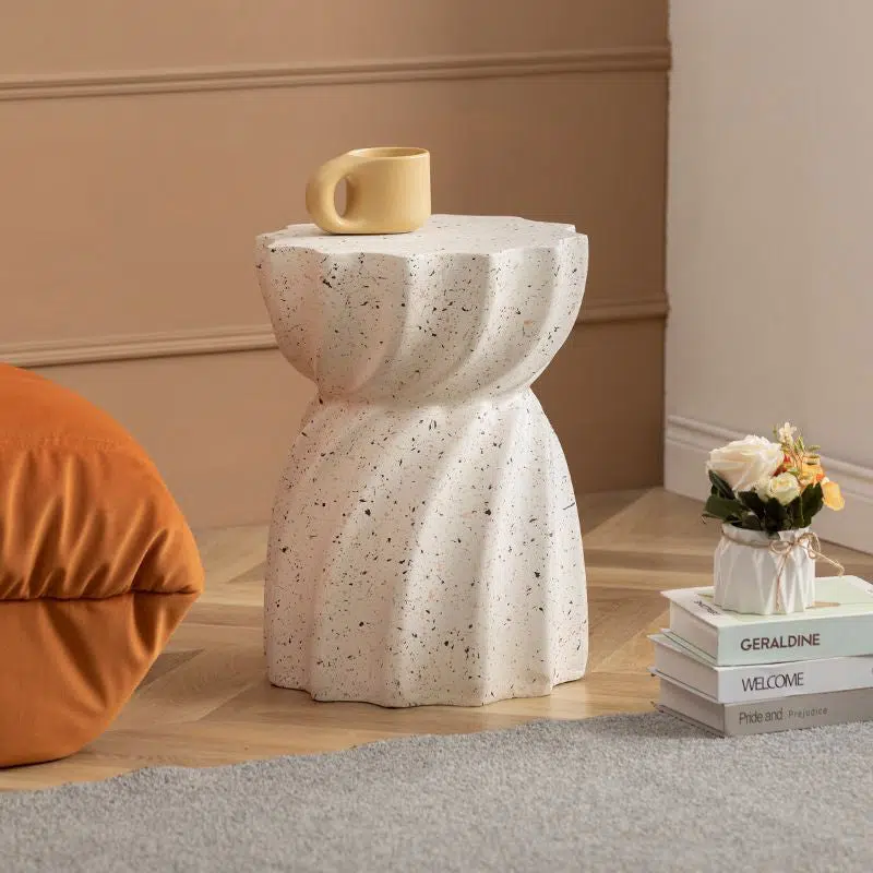 04-1e51b26c-2b05-446a-8e51-cea49efb2fd1.jpg Contemporary Nordic Cylindrical Lace Hourglass Magnesium Oxide End Table For Living Room - Image 1