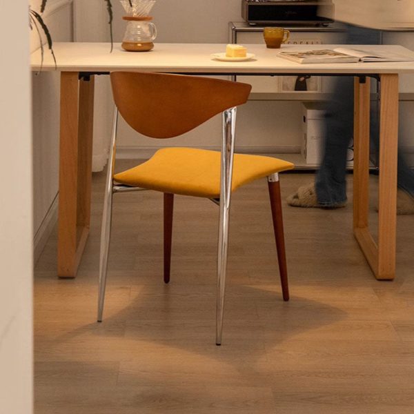 Contemporary Retro Beech Wood Iron Velvet Sponge Square Curved Dining Chair Backrest For Dining Room - Image 14