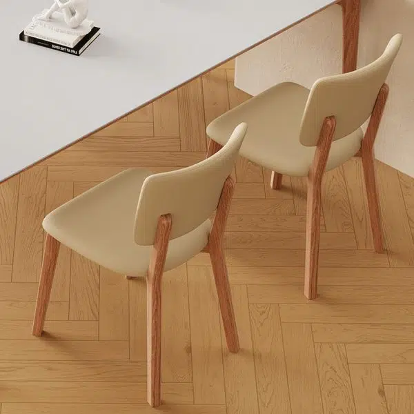 Modern Minimalist Square Wood Leather Chair Backrest Armless For Living Room - Image 10