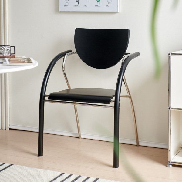 Contemporary Nordic Microfiber Leather Wood Stainless Steel Sponge Semicircular Curved Dining Chair Backrest Armrest For Dining Room - Image 4