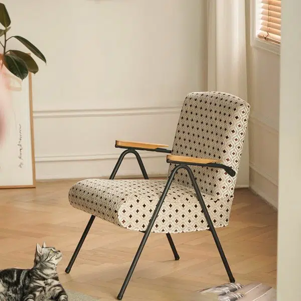 Contemporary Luxury Rectangular Iron Fabric Accent Chair Backrest Armrest For Living Room - Image 9