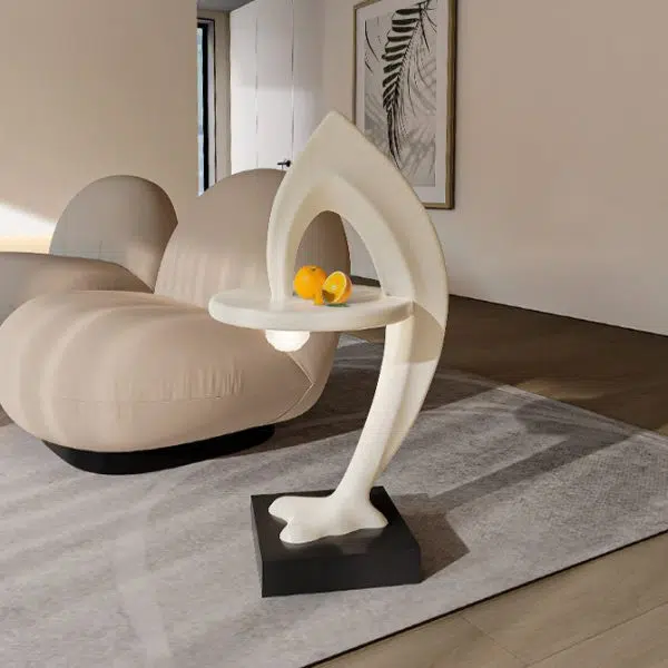 Contemporary Creative Dolphin Round Square Marble Fiberglass End Table 1-Tray For Living Room - Image 2