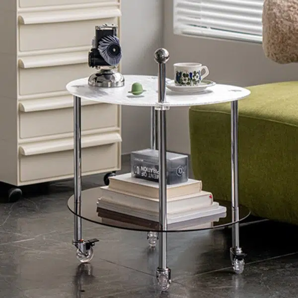 Contemporary Nordic Cloud Acrylic Stainless Steel Crystal Wheel End Table 2-Tier For Living Room - Image 3