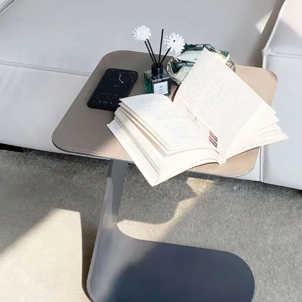 Contemporary Creative C-Shape Saddle Leather Carbon Steel End Table For Living Room - Image 7