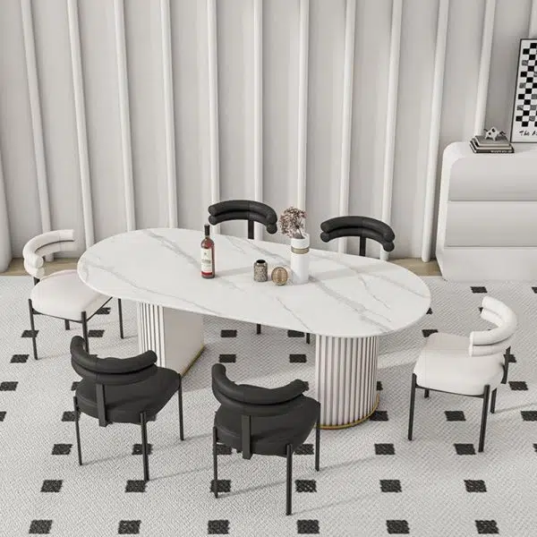 Contemporary Nordic Square Curved Backrest Leather Carbon Steel Dining Chair For Dining Room - Image 9