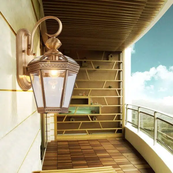 European Modern Hexagonal Lantern Copper Glass Waterproof 1-Light Outdoor Wall Sconce Lamp - Image 13