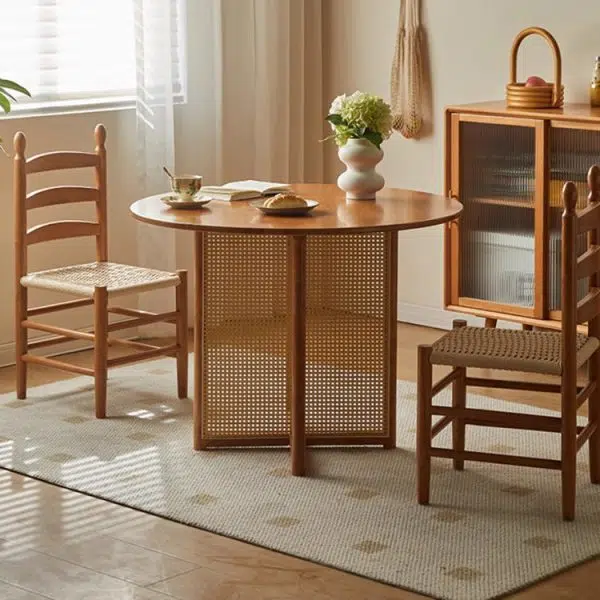 Contemporary Retro Square Braided Rope Solid Wood Dining Chair Ladder-back Footrest For Dining Room - Image 9