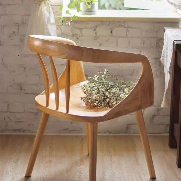 Contemporary Scandinavian Round Back Solid Wood Dining Chair Backrest Armrest For Dining Room - Image 9