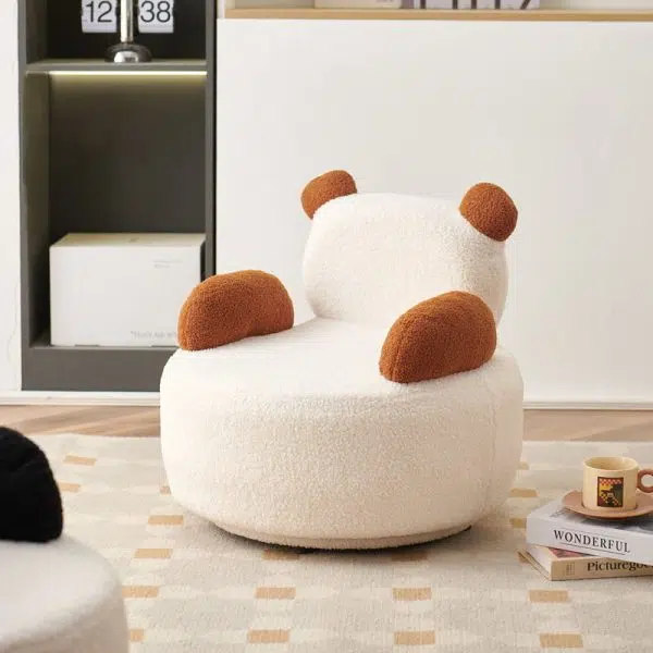 Contemporary Creative Bear Round Cushion Lambswool Solid Wood Accent Chair Backrest Armrest For Living Room - Image 16