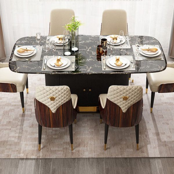 Contemporary Nordic Leather Wood Stainless Steel Sponge Dining Chair Backrest Armrest For Dining Room - Image 8