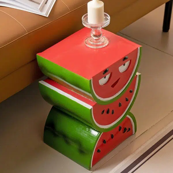 Contemporary Creative Fruit Watermelon Peach Design Resin End Table For Living Room - Image 8