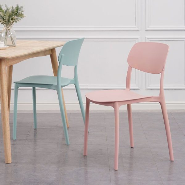 Contemporary Nordic Macaron Plastic Square Stackable Dining Chair Open Back For Dining Room - Image 19