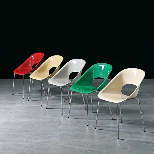 Contemporary Creative Square Hollow Out Backrest PP Metal Dining Chair For Dining Room - Image 2