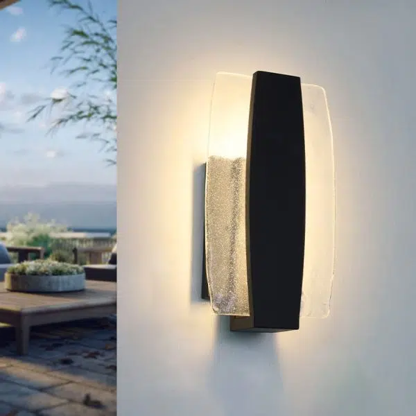 Modern Minimalist Rectangle Aluminum Glass LED Wall Sconce Lamp For Outdoor Patio - Image 2