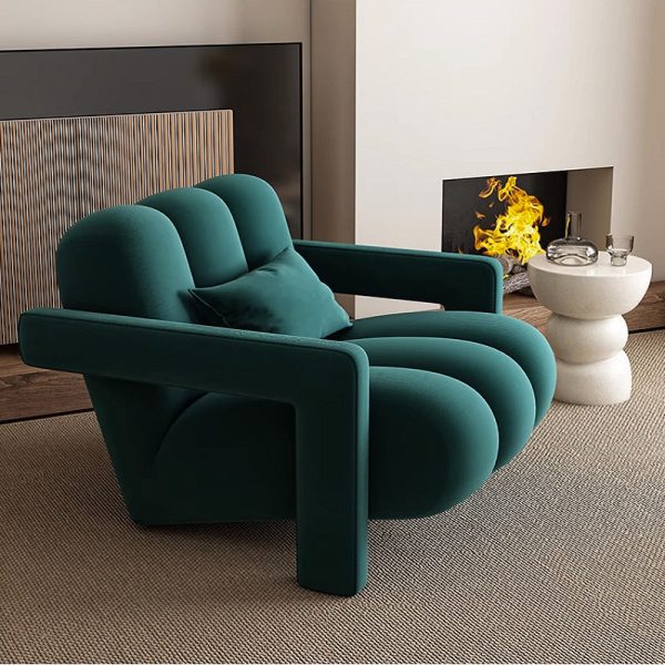 Contemporary Scandinavian Velvet Lambswool Wood Sponge Single Sofa Backrest Armrest For Living Room - Image 20