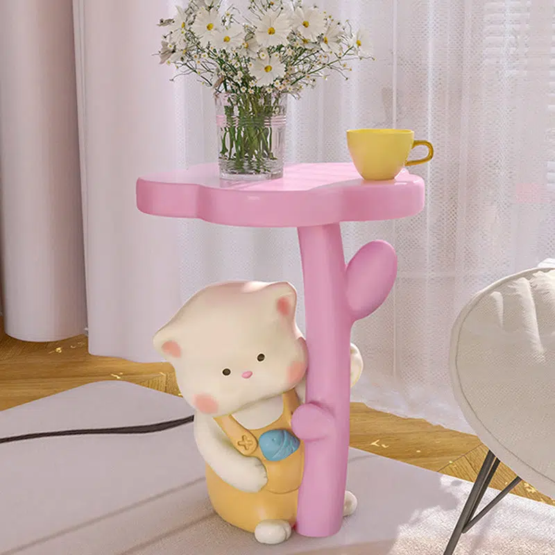 04-56e96473-19f1-4e3d-ab8c-2b0c339e1306.jpg Contemporary Creative Kids Cat Flower Resin End Table 1-Tray For Bedroom - Image 1