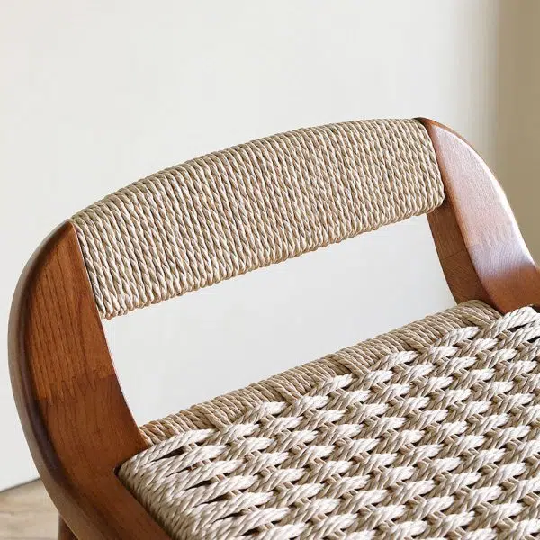 Contemporary Retro Square Kraft Paper Rope Weaving Solid Wood Bar Stool Low Back Footrest For Dining Room - Image 7