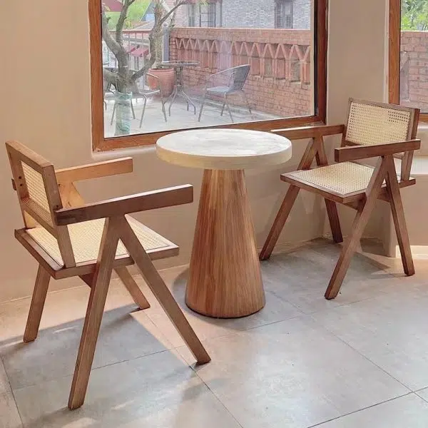 Contemporary Scandinavian Rectangular Wood Rattan Chair Backrest Armrest For Living Room - Image 24