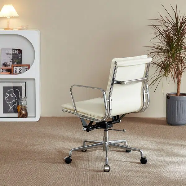 Contemporary Retro Square Upholstered Leather Aluminum Desk Chair Backrest Armrest For Home Office - Image 7