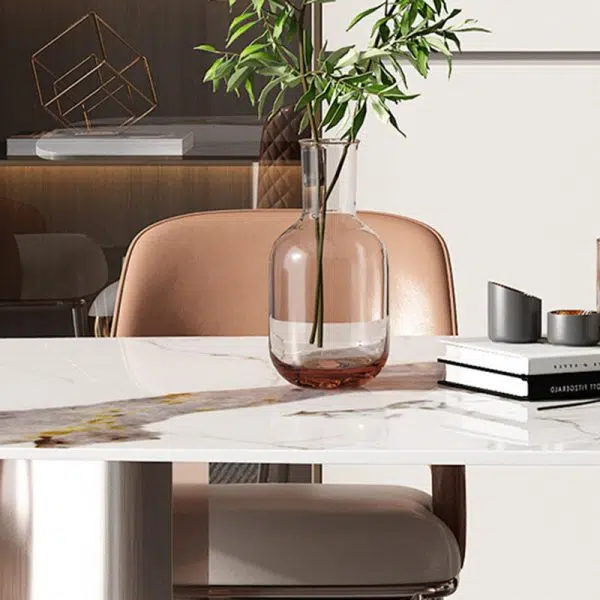 Contemporary Luxury Microfiber Leather Upholstered Carbon Steel Dining Chair Backrest For Dining Room - Image 8