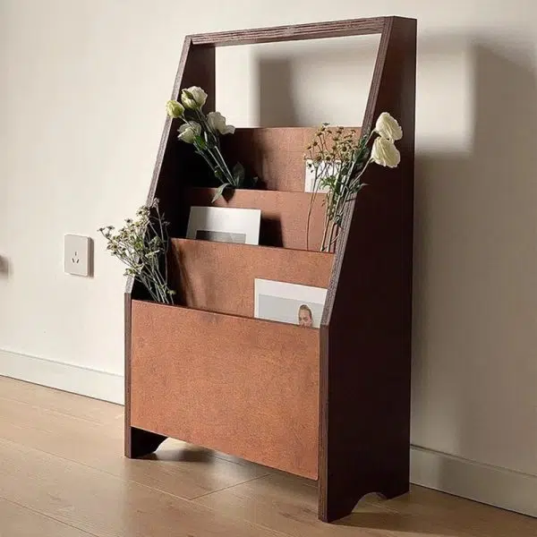 Contemporary Retro Rectangular Plank Bookshelves 3-Shelf For Home Office - Image 8