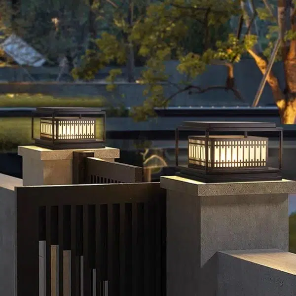 Traditional Chinese Square Stainless Steel Glass 1-Light Post Head Light For Garden - Image 21